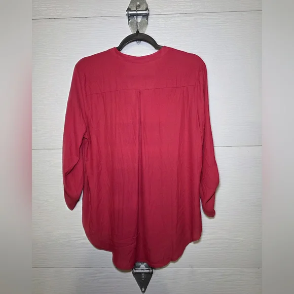 Lush Raspberry Split-Neck Roll-Tab Tunic - Picture 3 of 3